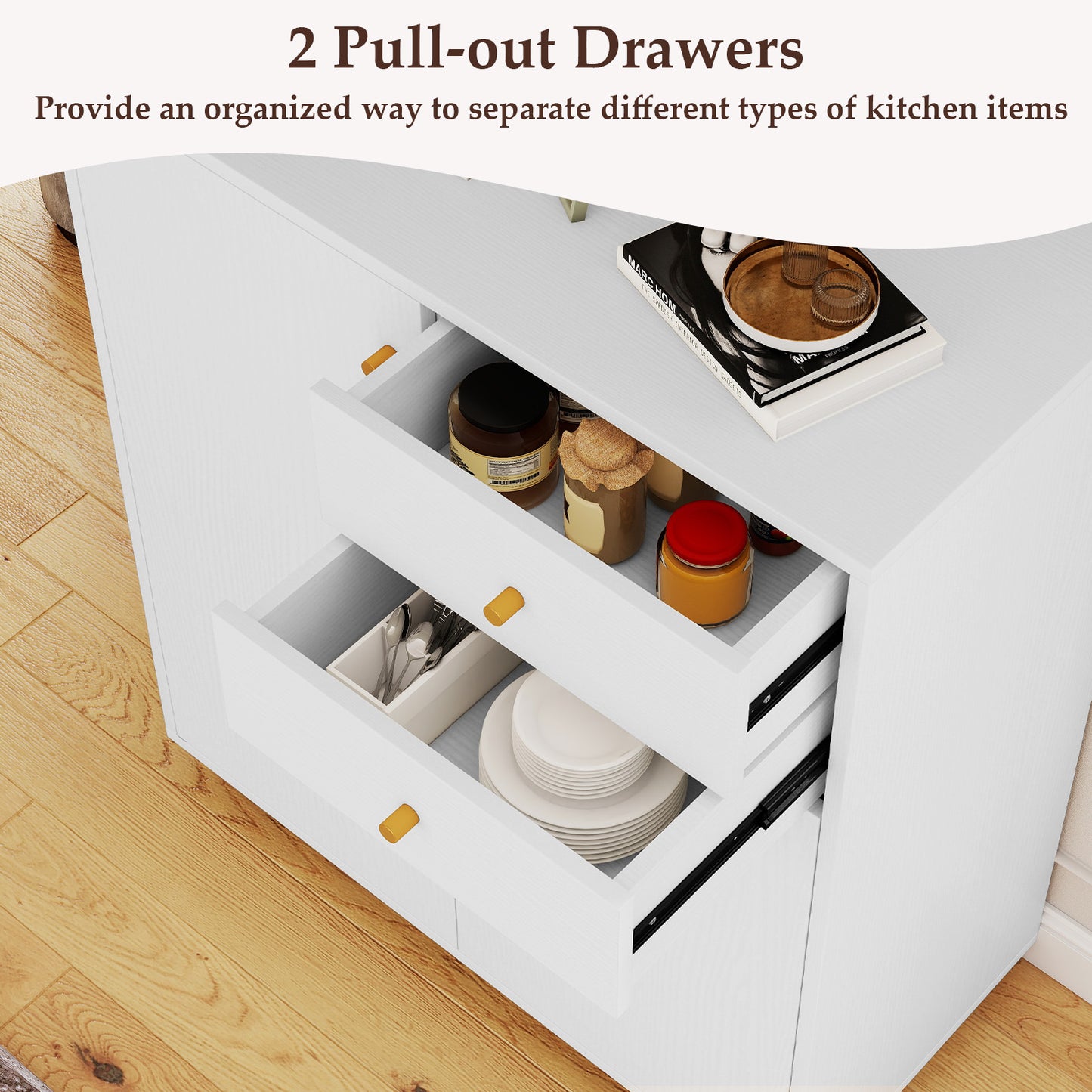 Kitchen Sideboard Buffet Cabinet Coffee Bar Cabinet with 2 Drawers 2 Doors and 3 Adjustable Shelves, White Sideboards Cabinets & Buffets at Gallery Canada