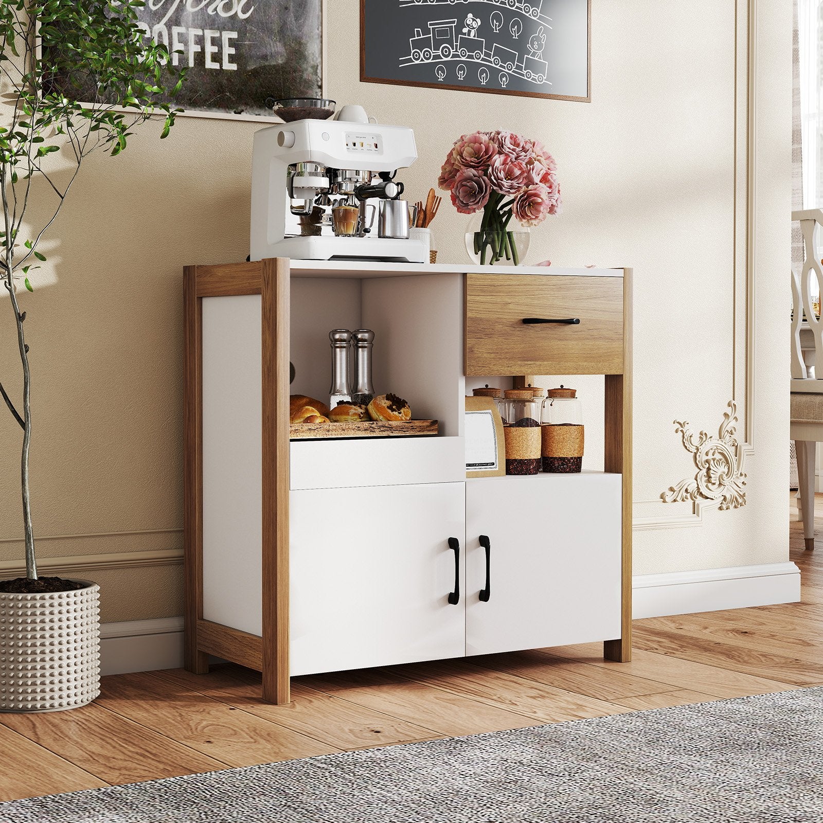 Kitchen Storage Cabinet with Drawer Pull-Out Shelf and 2 Doors, White Sideboards Cabinets & Buffets at Gallery Canada