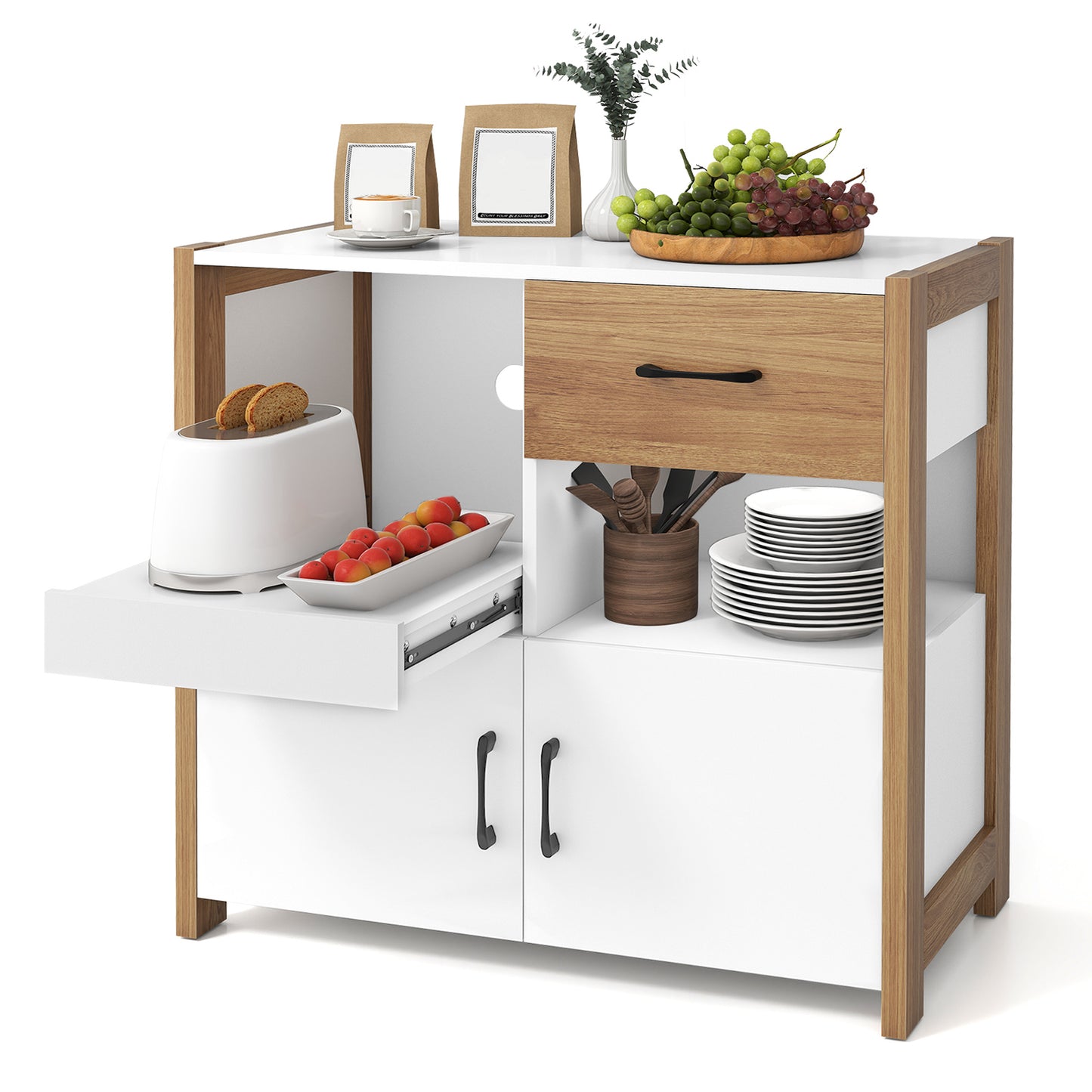 Kitchen Storage Cabinet with Drawer Pull-Out Shelf and 2 Doors, White Sideboards Cabinets & Buffets at Gallery Canada