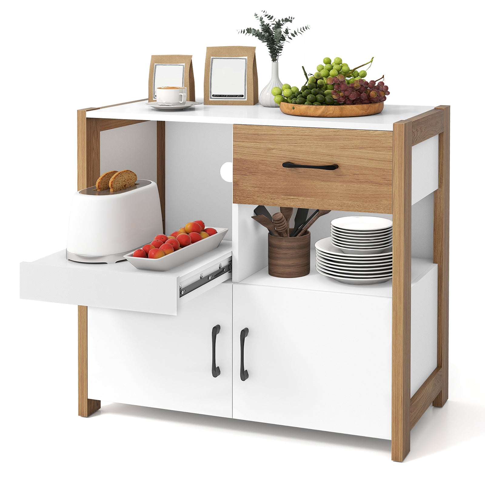 Kitchen Storage Cabinet with Drawer Pull-Out Shelf and 2 Doors, White Sideboards Cabinets & Buffets at Gallery Canada
