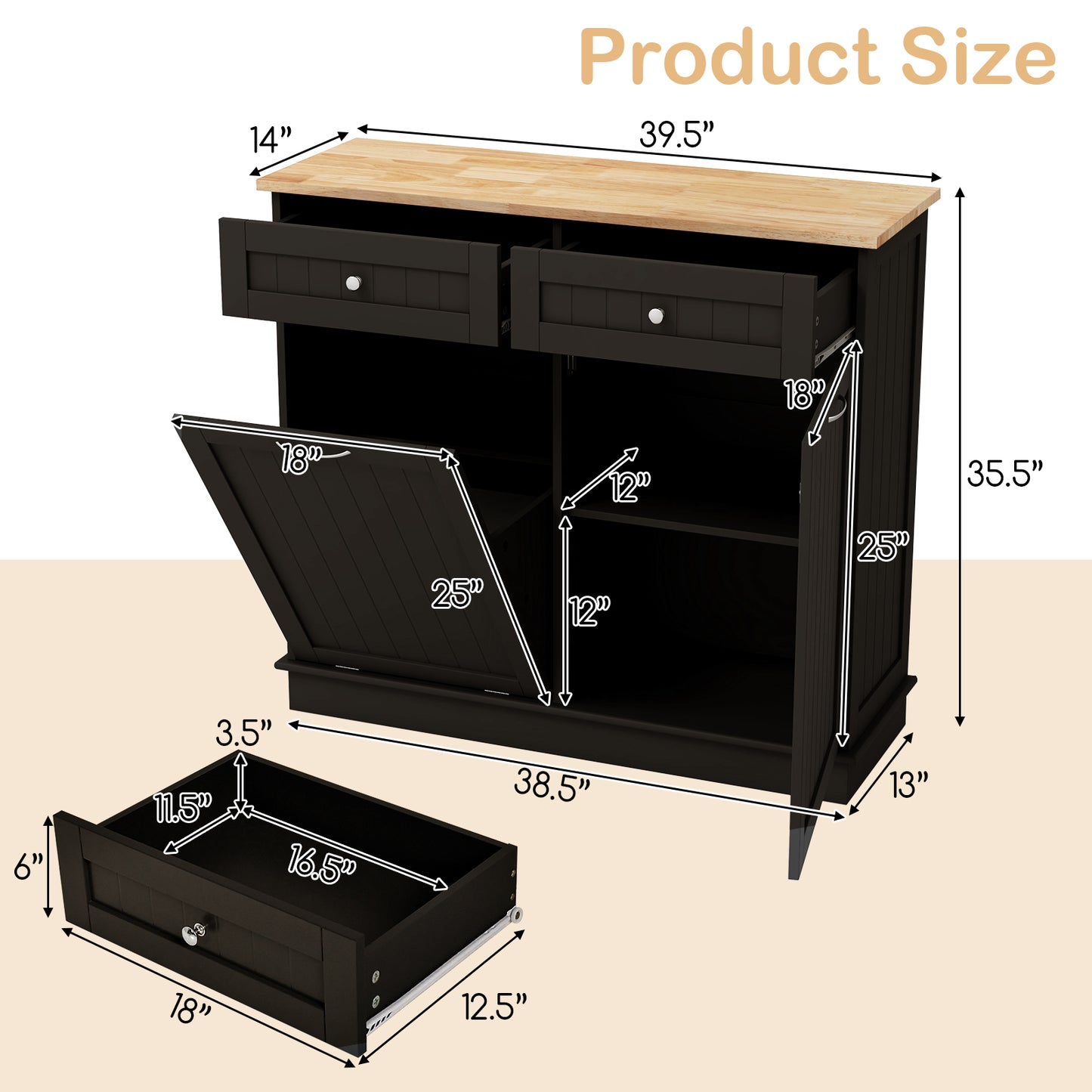 Kitchen Tilt Out Trash Cabinet, 2 Drawers, Adjustable Shelf, Brown Kitchen Islands & Carts at Gallery Canada