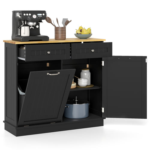 Kitchen Tilt Out Trash Cabinet with 2 Drawers and Adjustable Shelf, Black