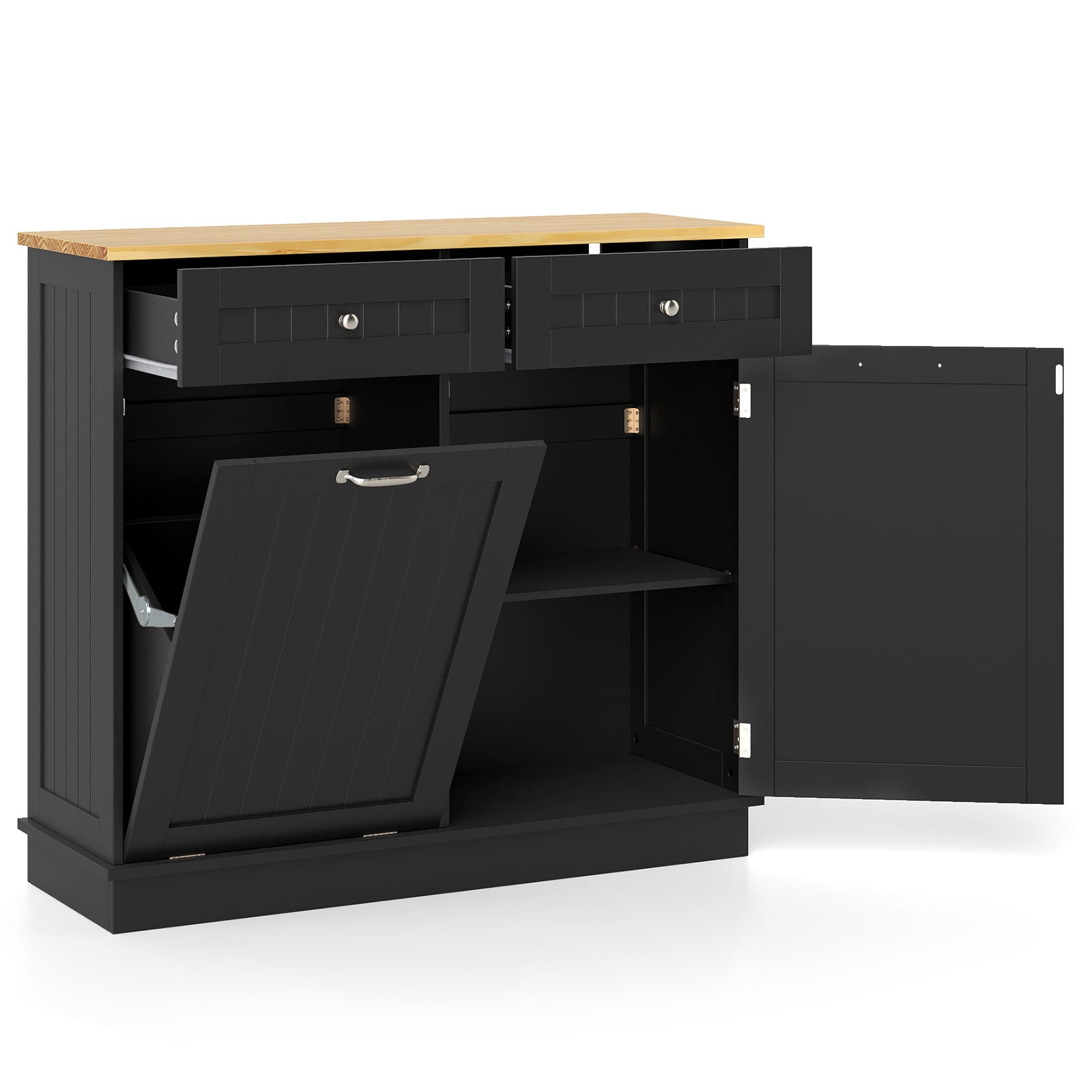 Kitchen Tilt Out Trash Cabinet with 2 Drawers and Adjustable Shelf, Black Sideboards Cabinets & Buffets at Gallery Canada
