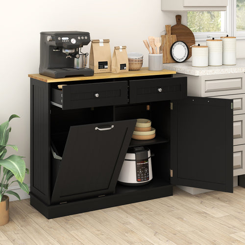 Kitchen Tilt Out Trash Cabinet with 2 Drawers and Adjustable Shelf, Black