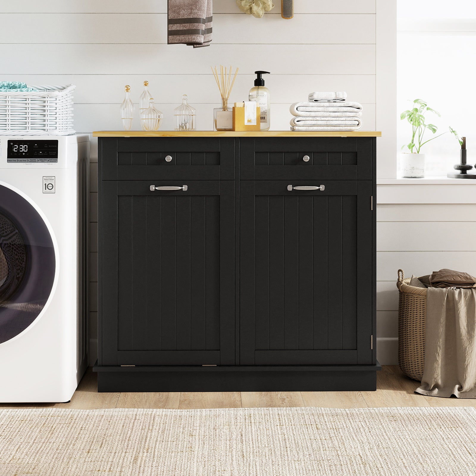 Kitchen Tilt Out Trash Cabinet with 2 Drawers and Adjustable Shelf, Black Sideboards Cabinets & Buffets at Gallery Canada