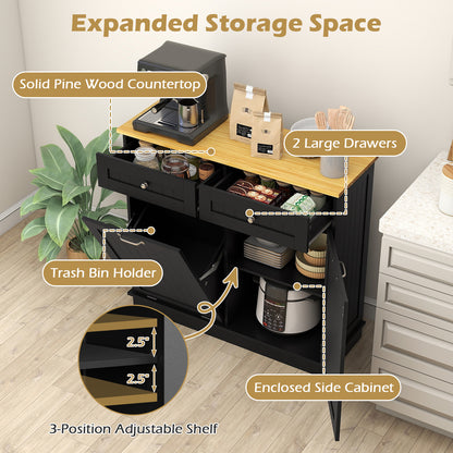 Kitchen Tilt Out Trash Cabinet with 2 Drawers and Adjustable Shelf, Black Sideboards Cabinets & Buffets at Gallery Canada