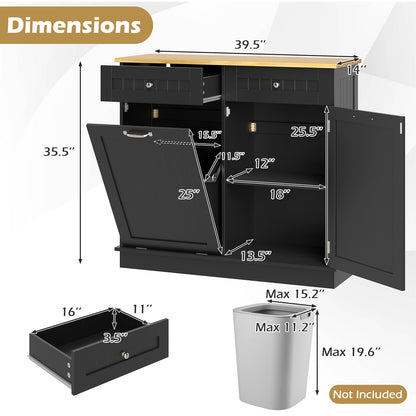 Kitchen Tilt Out Trash Cabinet with 2 Drawers and Adjustable Shelf, Black Sideboards Cabinets & Buffets at Gallery Canada
