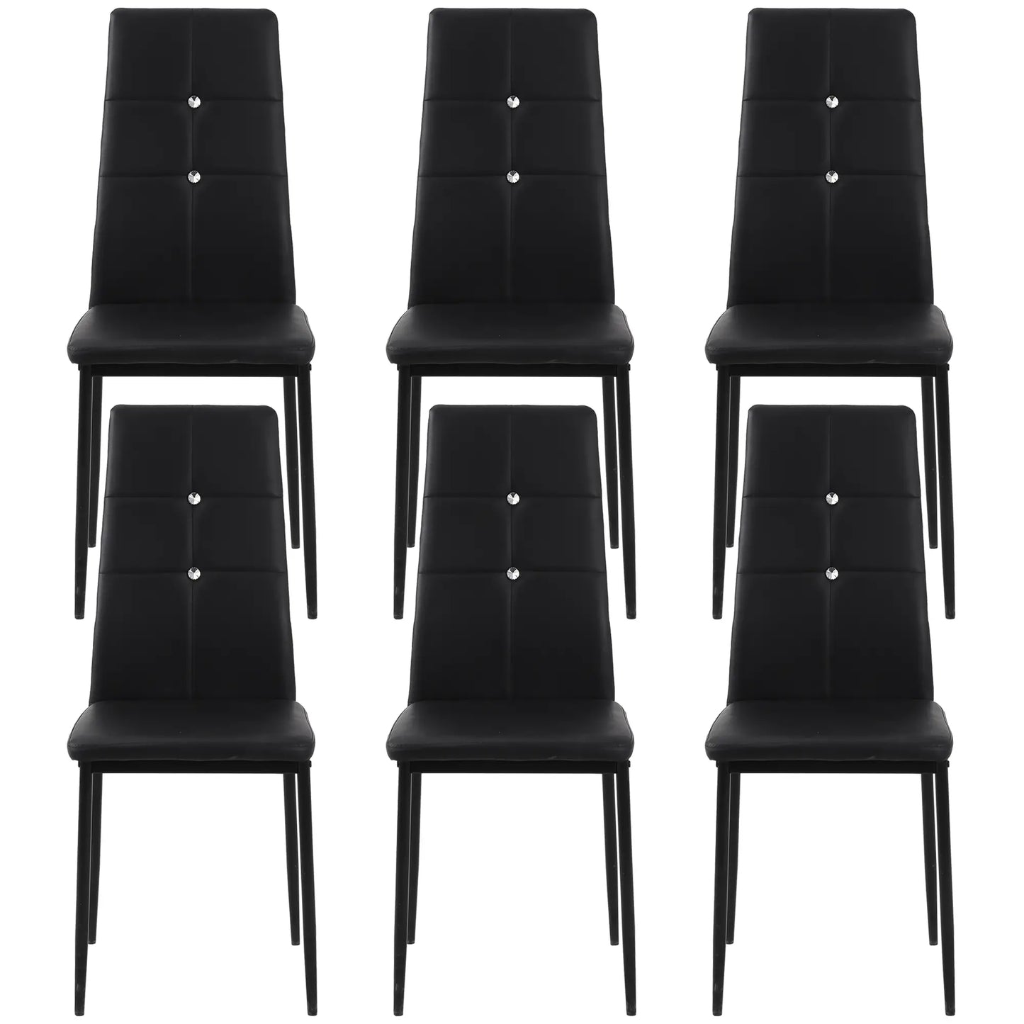 Set of 6 Button Tufted Side Chairs, Upholstered Seat, Steel Legs, Black Dining Chairs at Gallery Canada