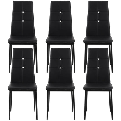 Set of 6 Button Tufted Side Chairs, Upholstered Seat, Steel Legs, Black Dining Chairs at Gallery Canada