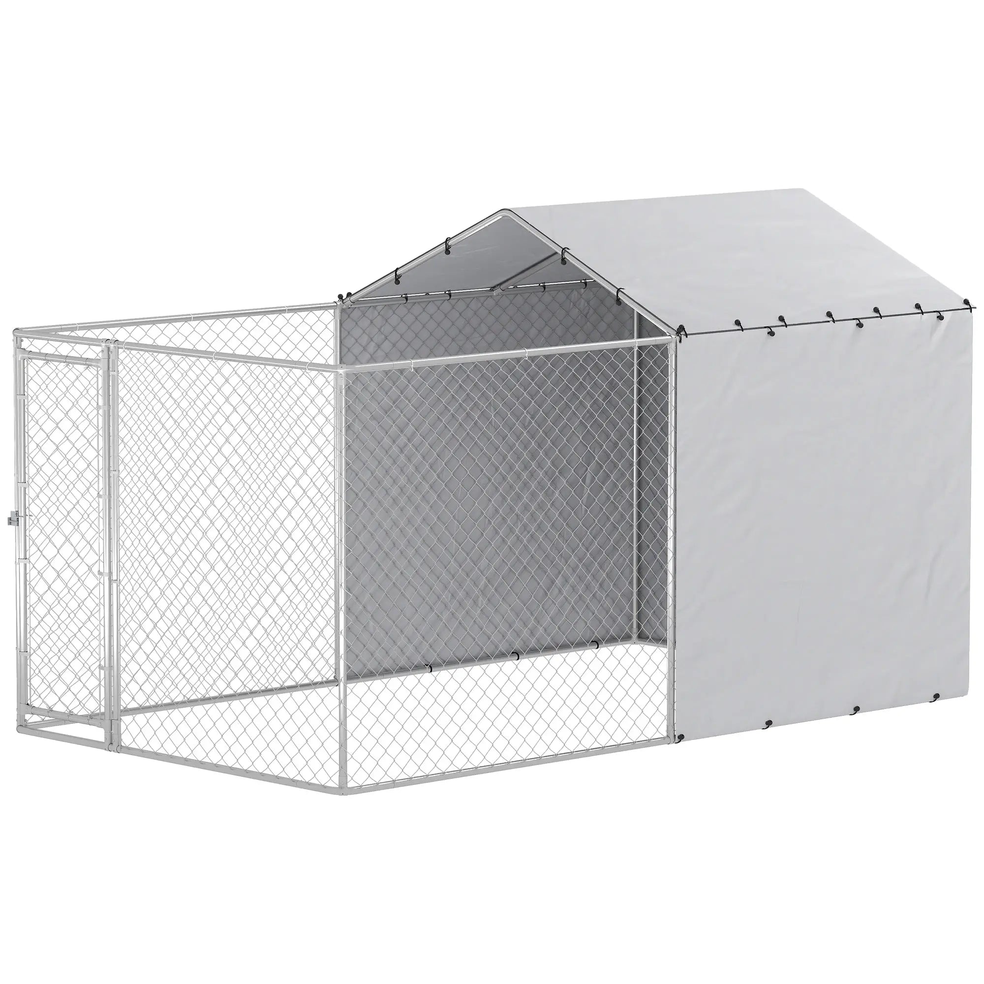 Galvanized Steel Dog Kennel, Waterproof UV-Resistant Cover, 13.1' x 7.5' x 7.5' Houses, Kennels & Pens Silver at Gallery Canada