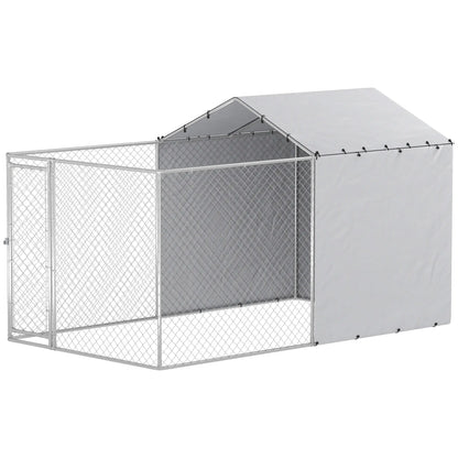 Galvanized Steel Dog Kennel, Waterproof UV-Resistant Cover, 13.1' x 7.5' x 7.5' Houses, Kennels & Pens Silver at Gallery Canada