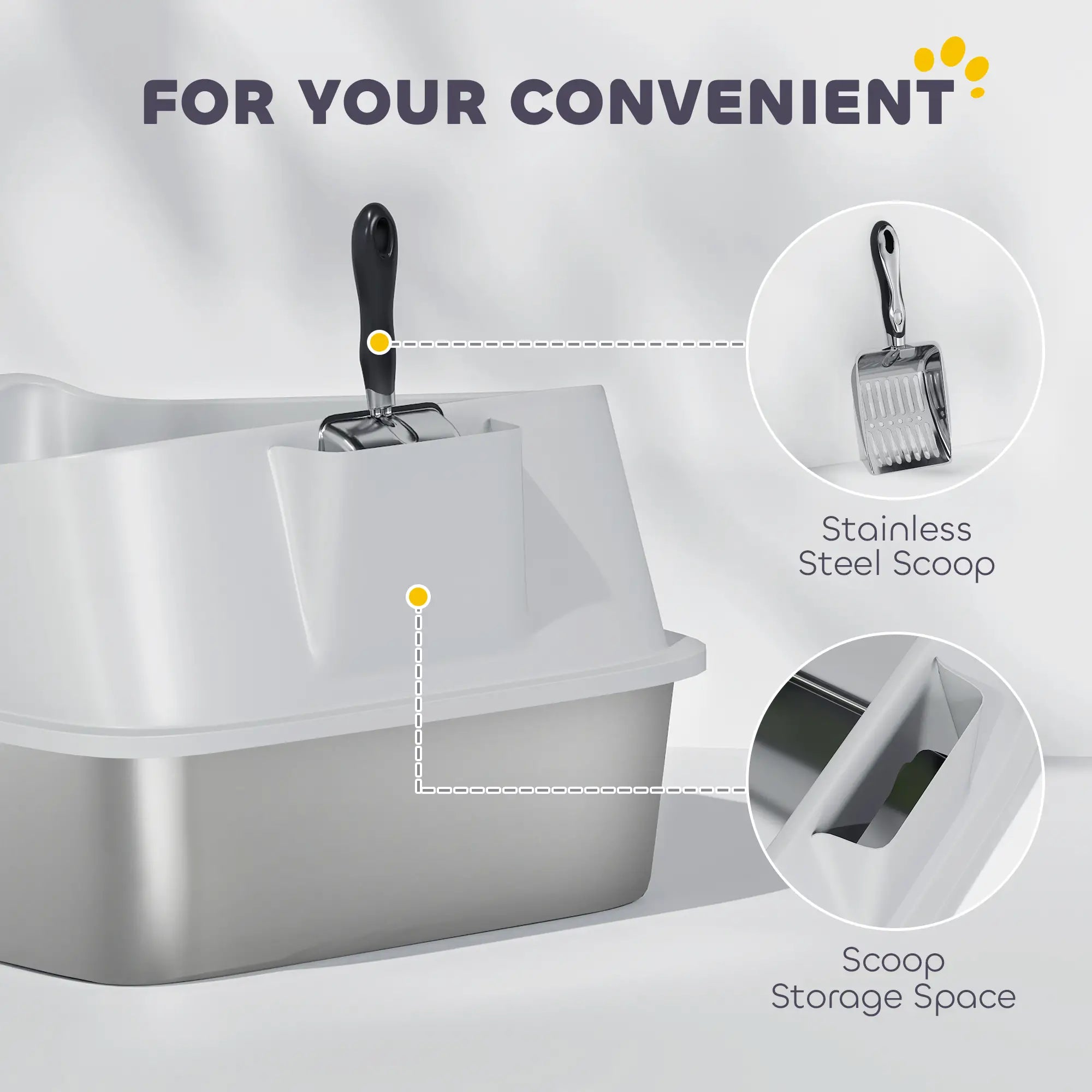 Stainless Steel Cat Litter Box, Metal Scoop, Anti Leakage, 24