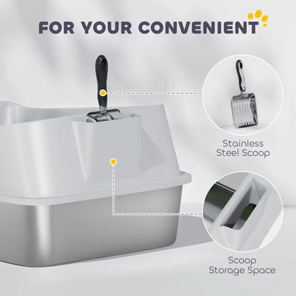 Stainless Steel Cat Litter Box, Metal Scoop, Anti Leakage, 24" x 16" x 12", Grey Cat Litter Box Enclosures at Gallery Canada