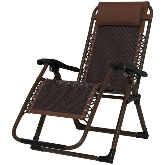 Outdoor Zero Gravity Chair, Folding PE Rattan Recliner, Brown Lounger Chairs Brown at Gallery Canada