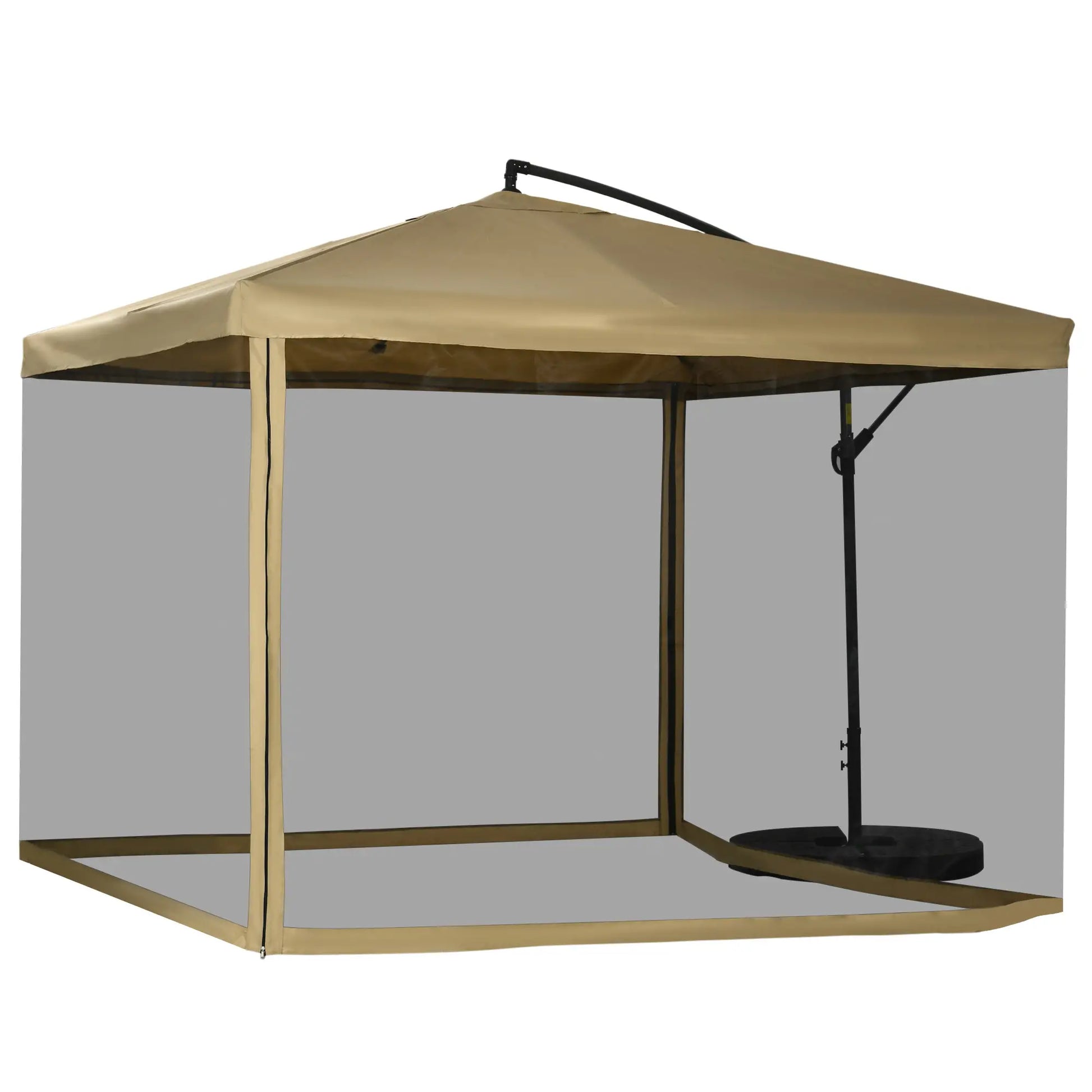 Offset Patio Umbrella with Net, Adjustable Canopy, Beige Cantilever Umbrellas at Gallery Canada