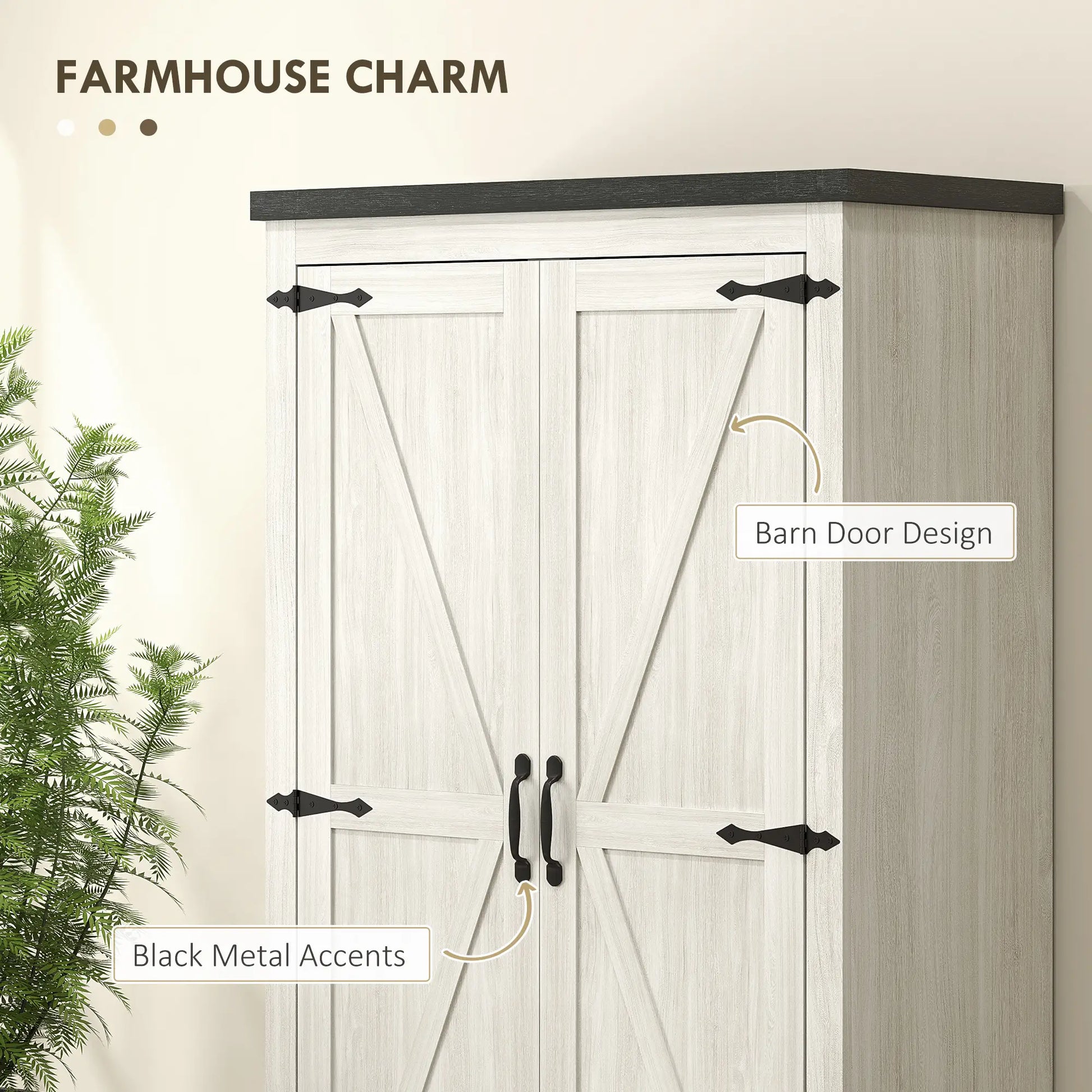 Farmhouse Kitchen Pantry, 64" Freestanding, Distressed, White Kitchen Pantry Cabinets at Gallery Canada