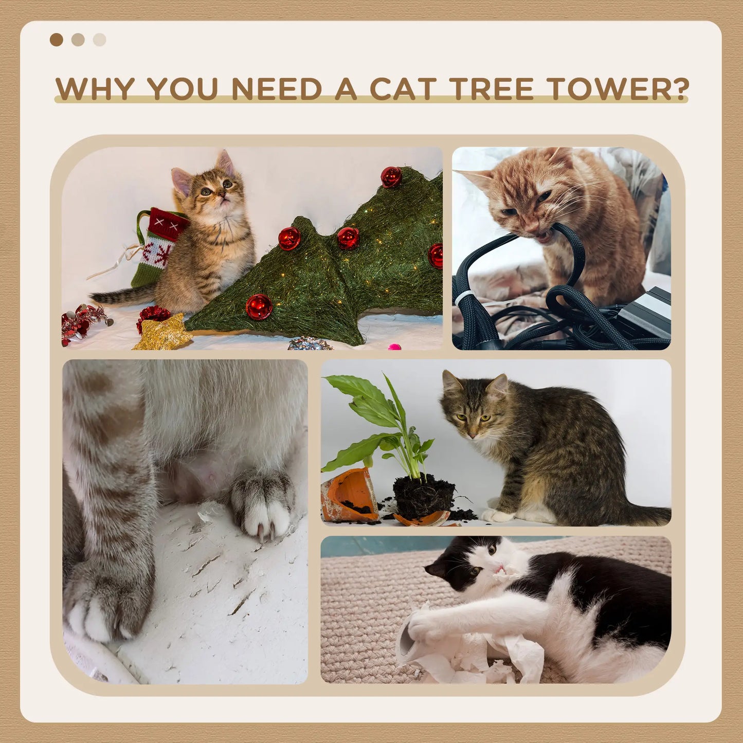 17" Cat Scratching Tree, Kitty House, Kitten Activity Centre, Grey Cat Posts at Gallery Canada