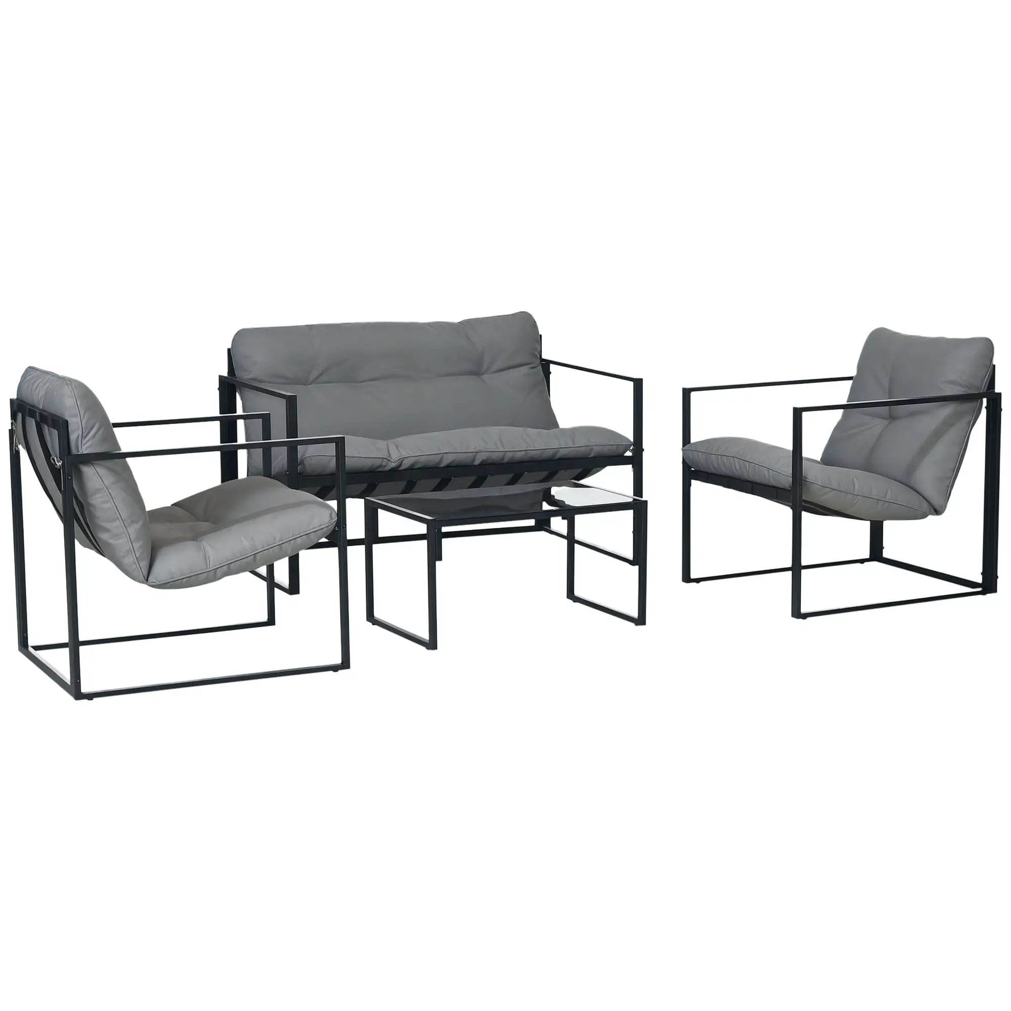 4-Piece Outdoor Furniture Set, Patio Set with Glass Table, Grey Patio Furniture Sets at Gallery Canada