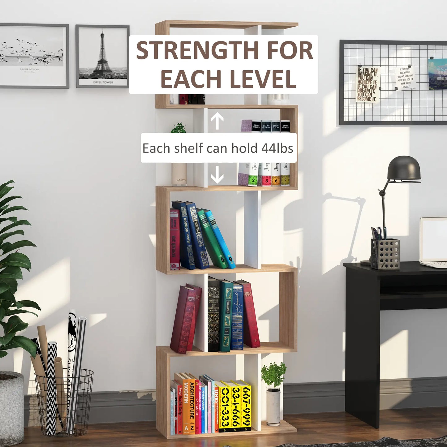 5-Tier Geometric Bookcase, Modern Room Divider, White Display Bookshelves at Gallery Canada