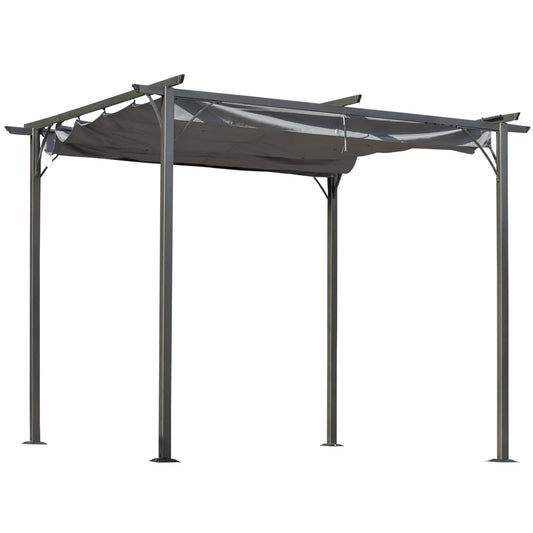 10' x 10' Retractable Pergola Canopy, Metal Patio Shade Shelter, Grey Pergolas Grey at Gallery Canada