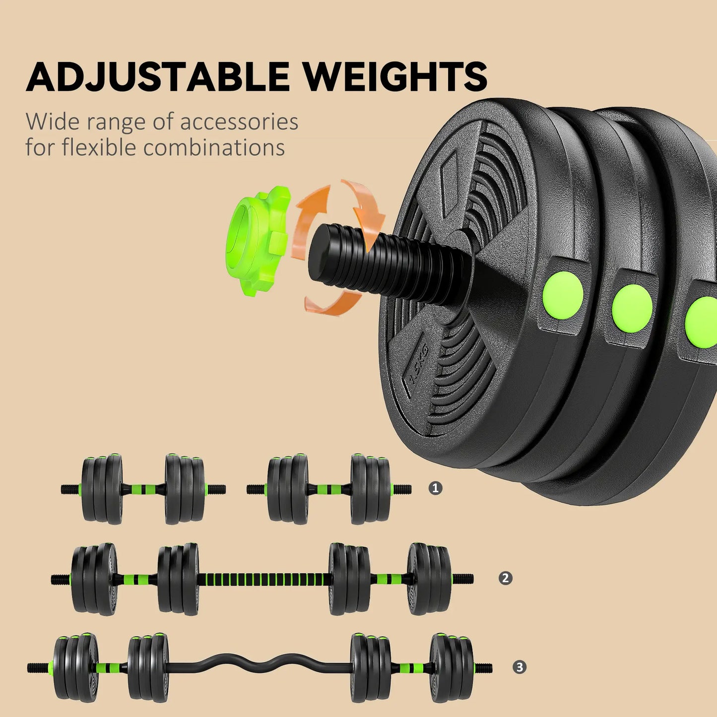 Adjustable Dumbbell Set, 3 in 1 Weights, 44lb with Connector and Grip Dumbbells & Barbells at Gallery Canada