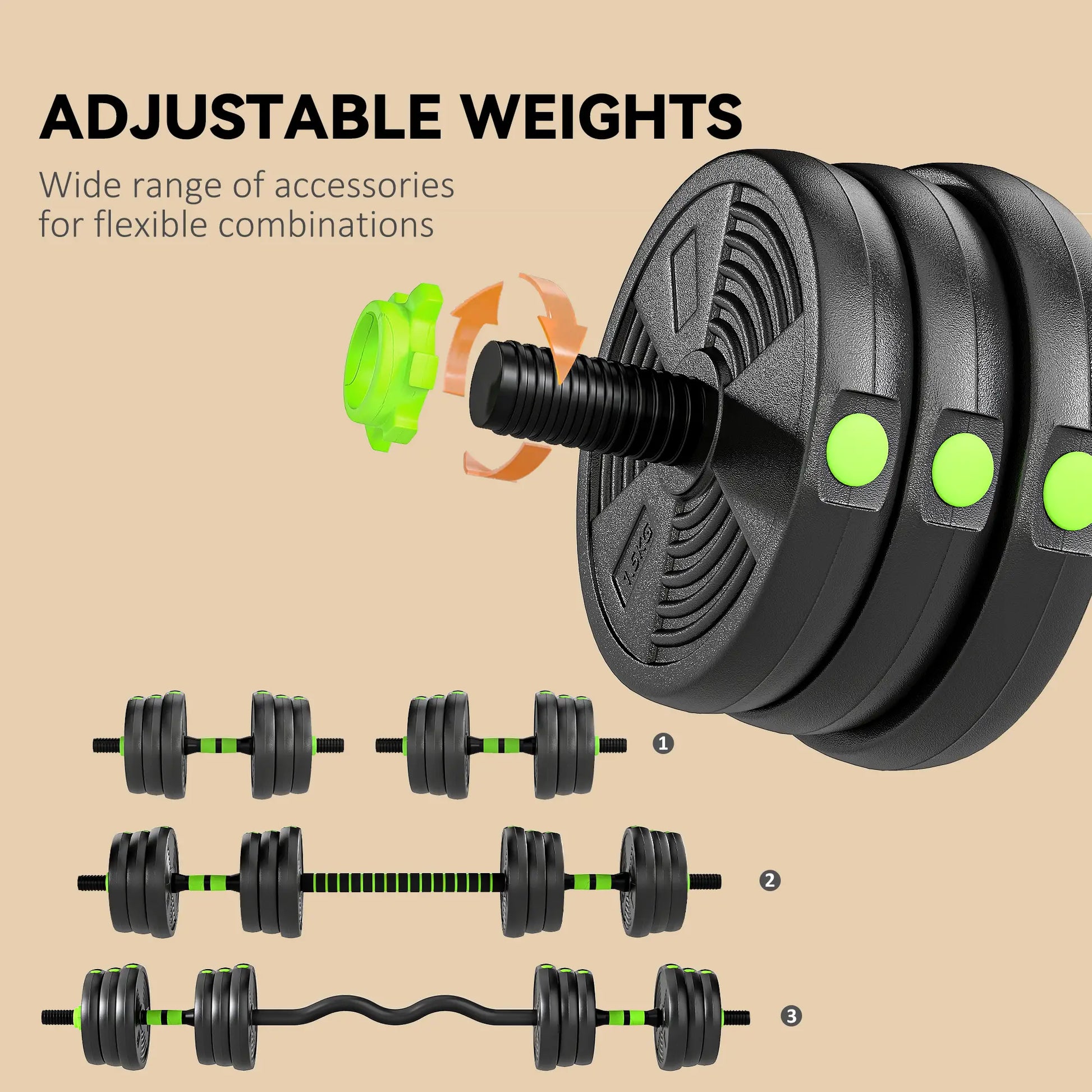 Adjustable Dumbbell Set, 3 in 1 Weights, 44lb with Connector and Grip Dumbbells & Barbells at Gallery Canada
