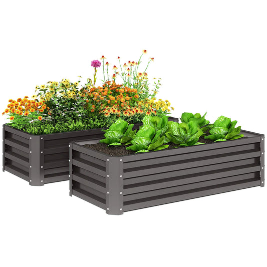 Galvanized Raised Garden Beds, Outdoor Planter Box, Set of 2, Dark Grey Galvanized Planter Boxes Dark Grey at Gallery Canada