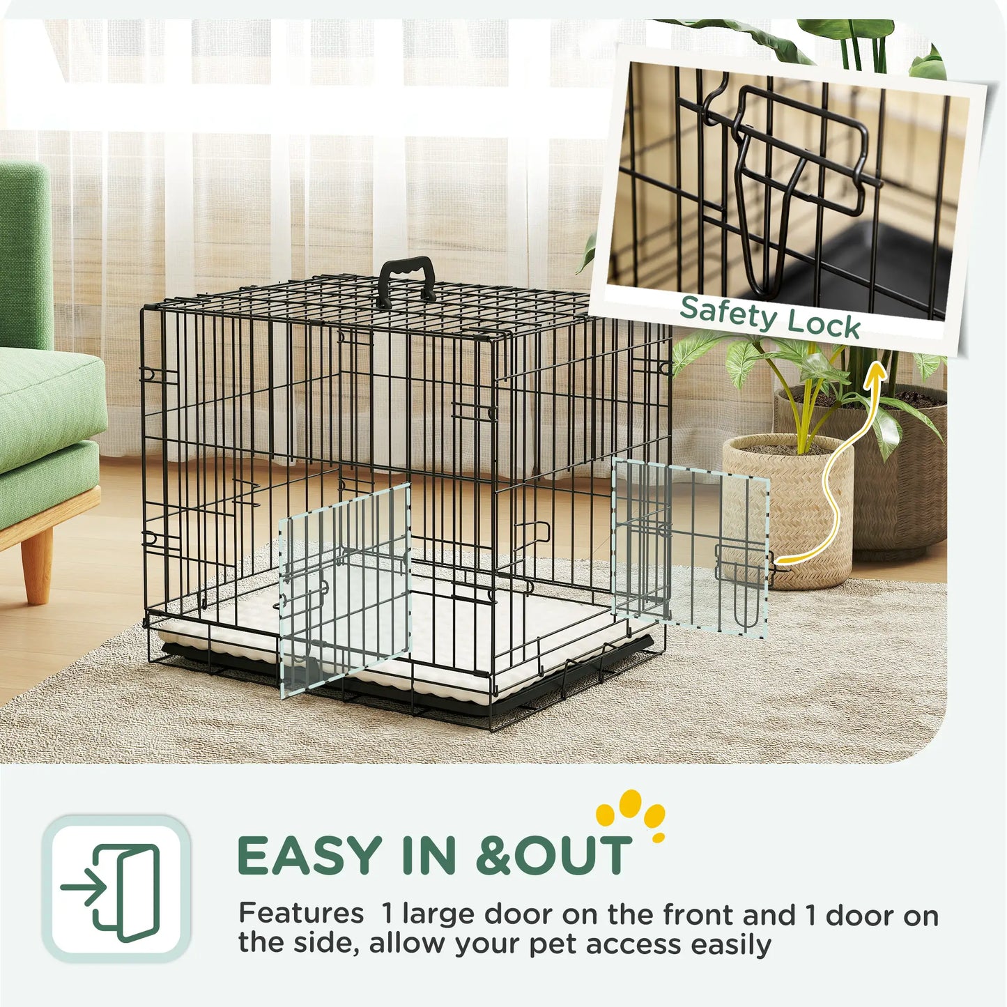 Cage pour chien 24", 2 portes, cage métallique pliable, bac amovible, noir