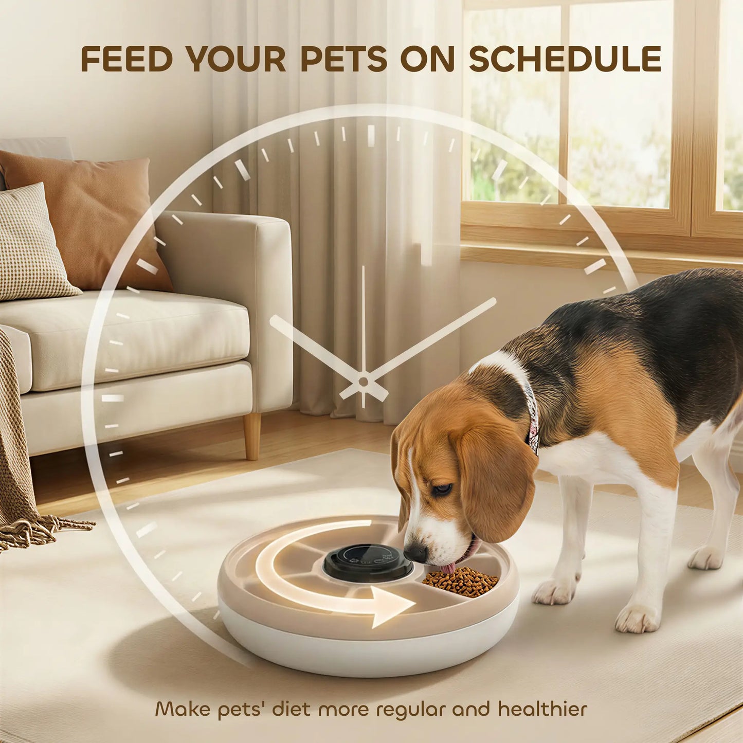 Automatic Cat Feeder, Dry Wet Food, 6 Trays, Battery Powered, Light Brown Dog Bowls at Gallery Canada