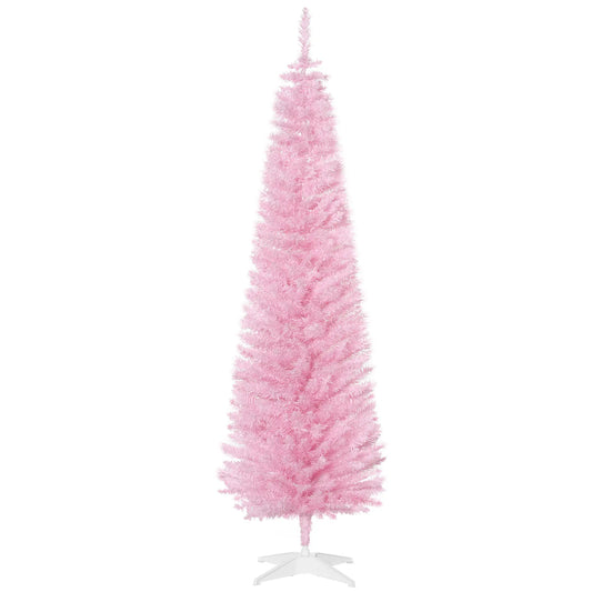 6' Slim Artificial Christmas Tree, Realistic Branches, Sturdy Metal Stand, Pink Pencil Christmas Trees Pink at Gallery Canada