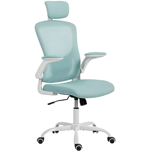 Ergonomic Office Chair, Mesh Desk Chair, Adjustable Headrest, Lumbar Support, Light Green
