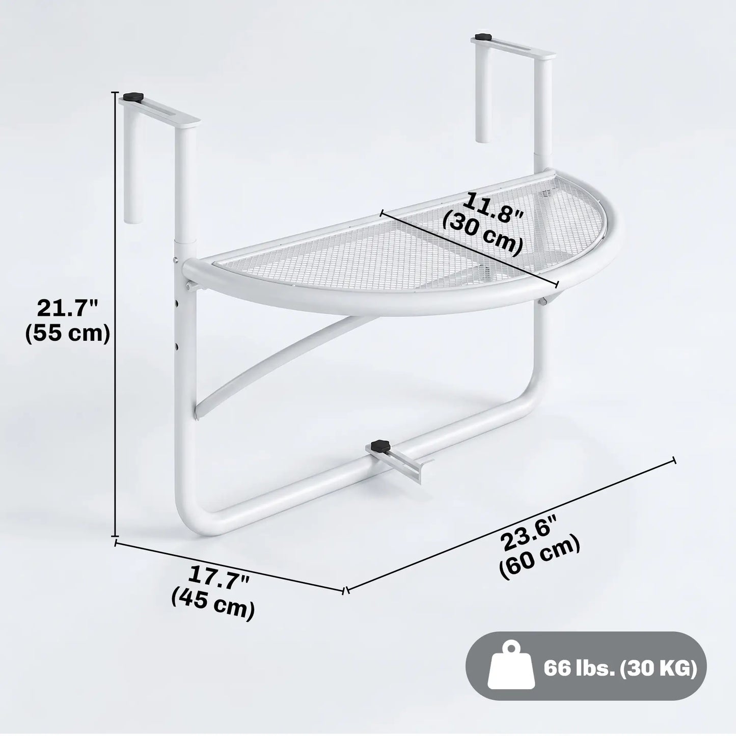 Adjustable Balcony Hanging Table, Metal Wall Desk, Outdoor Flower Stand, Half Round, White Balcony Table Hanging at Gallery Canada