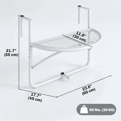Adjustable Balcony Hanging Table, Metal Wall Desk, Outdoor Flower Stand, Half Round, White Balcony Table Hanging at Gallery Canada