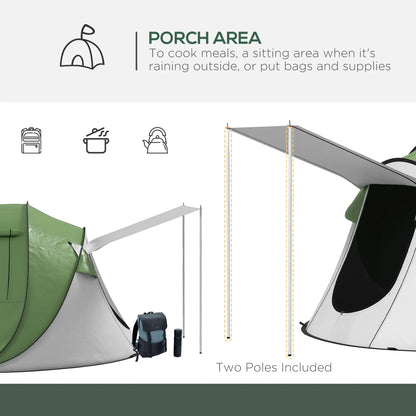 Pop Up Tent with Porch, 3000mm Waterproof, 2-3 Person, Green Camping Tents at Gallery Canada