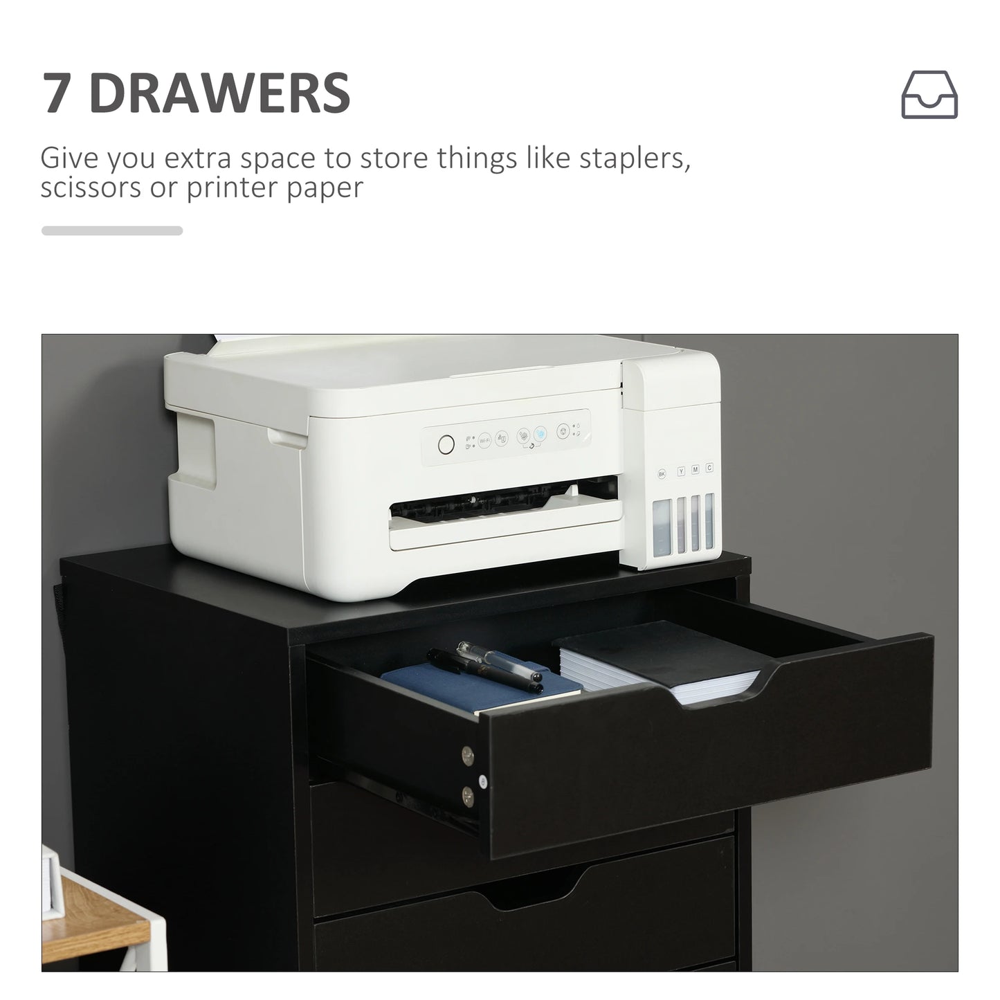 7-Drawer Vertical File Cabinet, 18.7"x15.6"x35.4", Black Office Cabinets & Cupboards at Gallery Canada