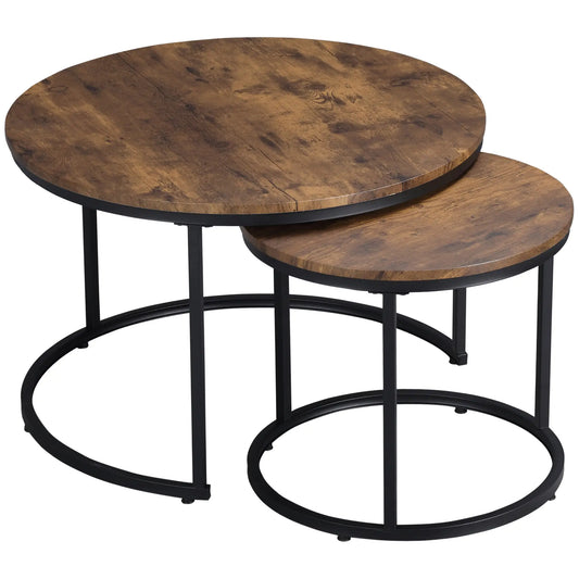 29" Round Nesting Tables, Set of 2, Metal Base, Rustic Brown Coffee Tables Rustic Brown at Gallery Canada
