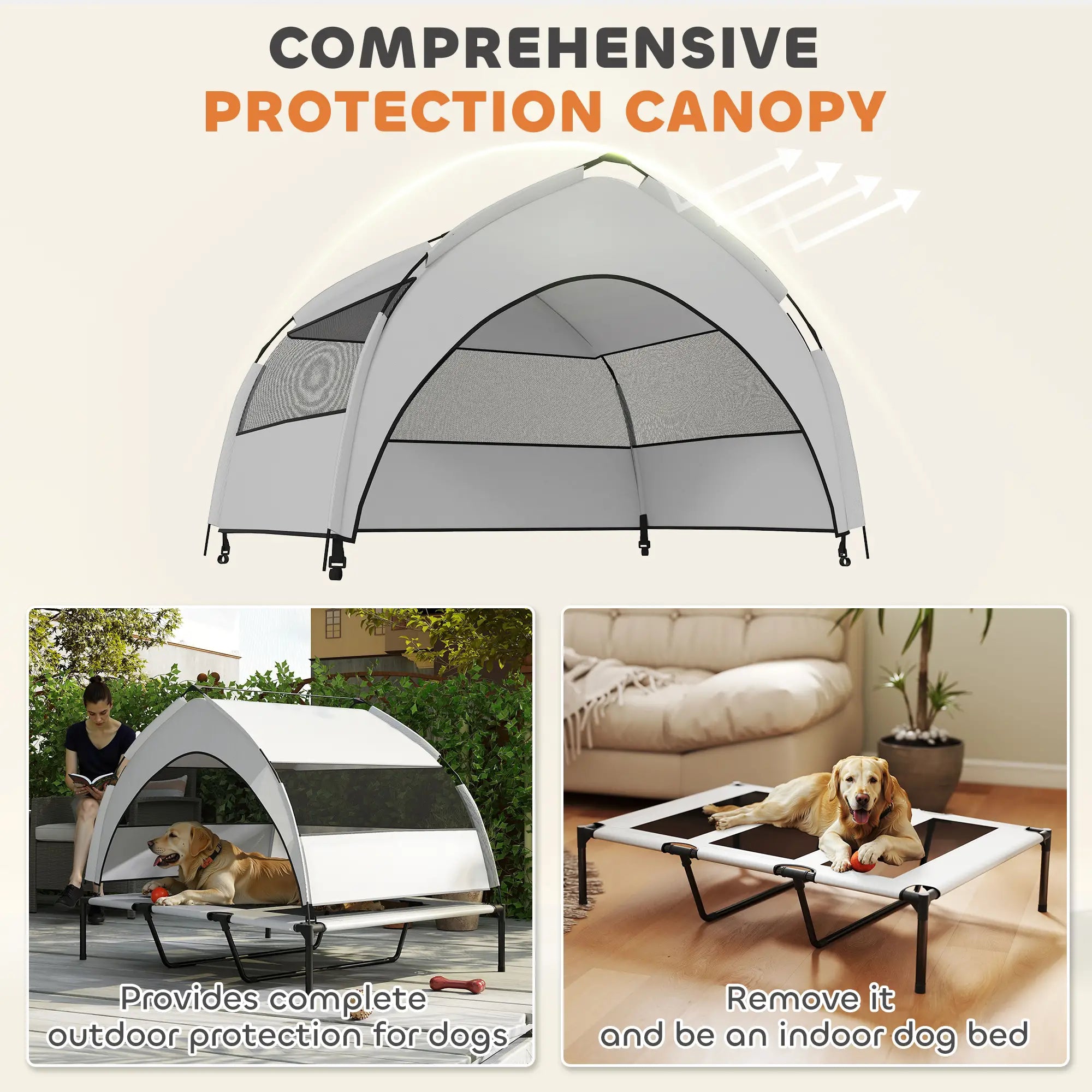 Elevated Dog Bed With Removable Canopy, Portable Pet Cot, 48