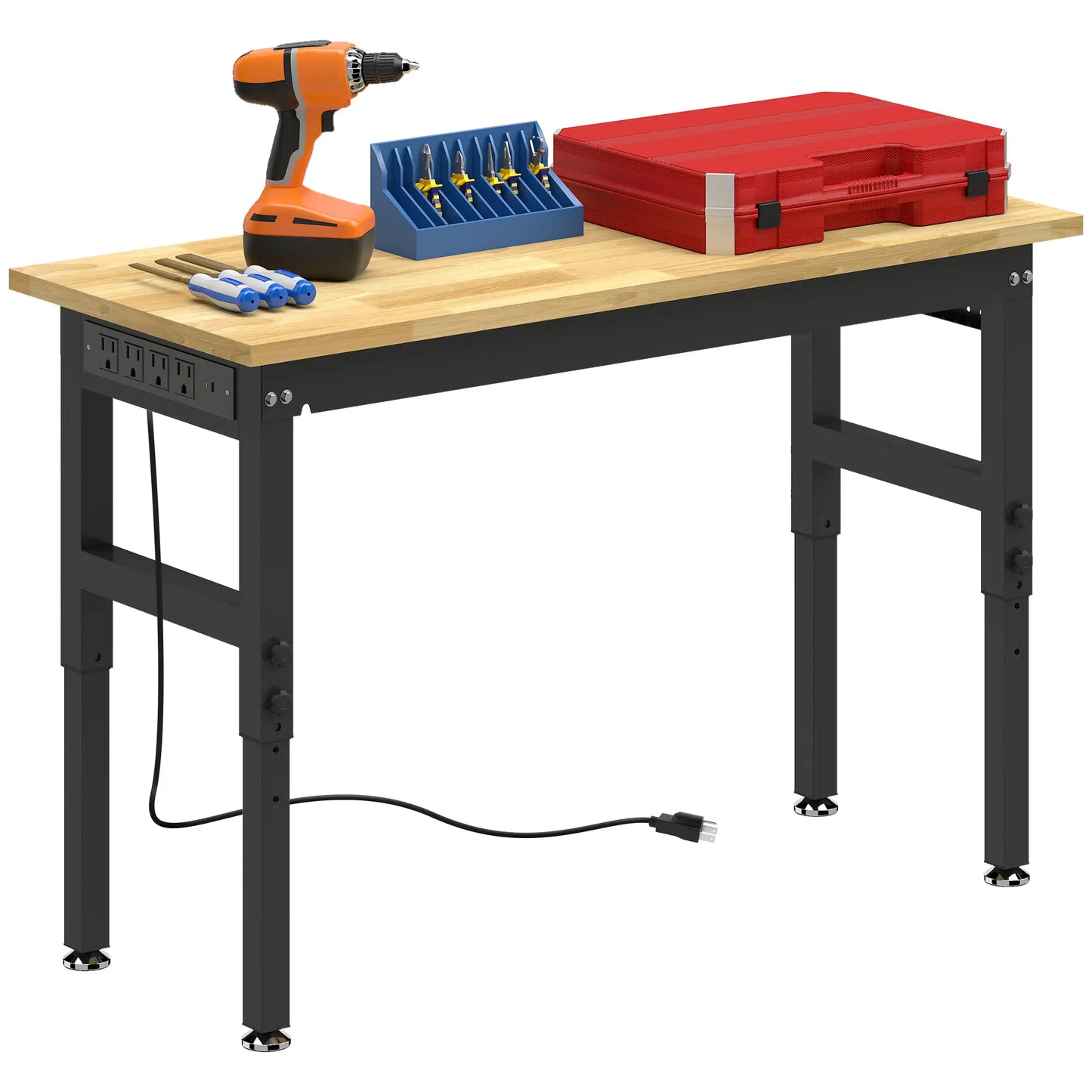 48" Adjustable Workbench, Heavy Duty Work Table with Rubber Wood Top, Power Outlets, Pegboard, 2000 LBS Capacity Tool Organizers at Gallery Canada