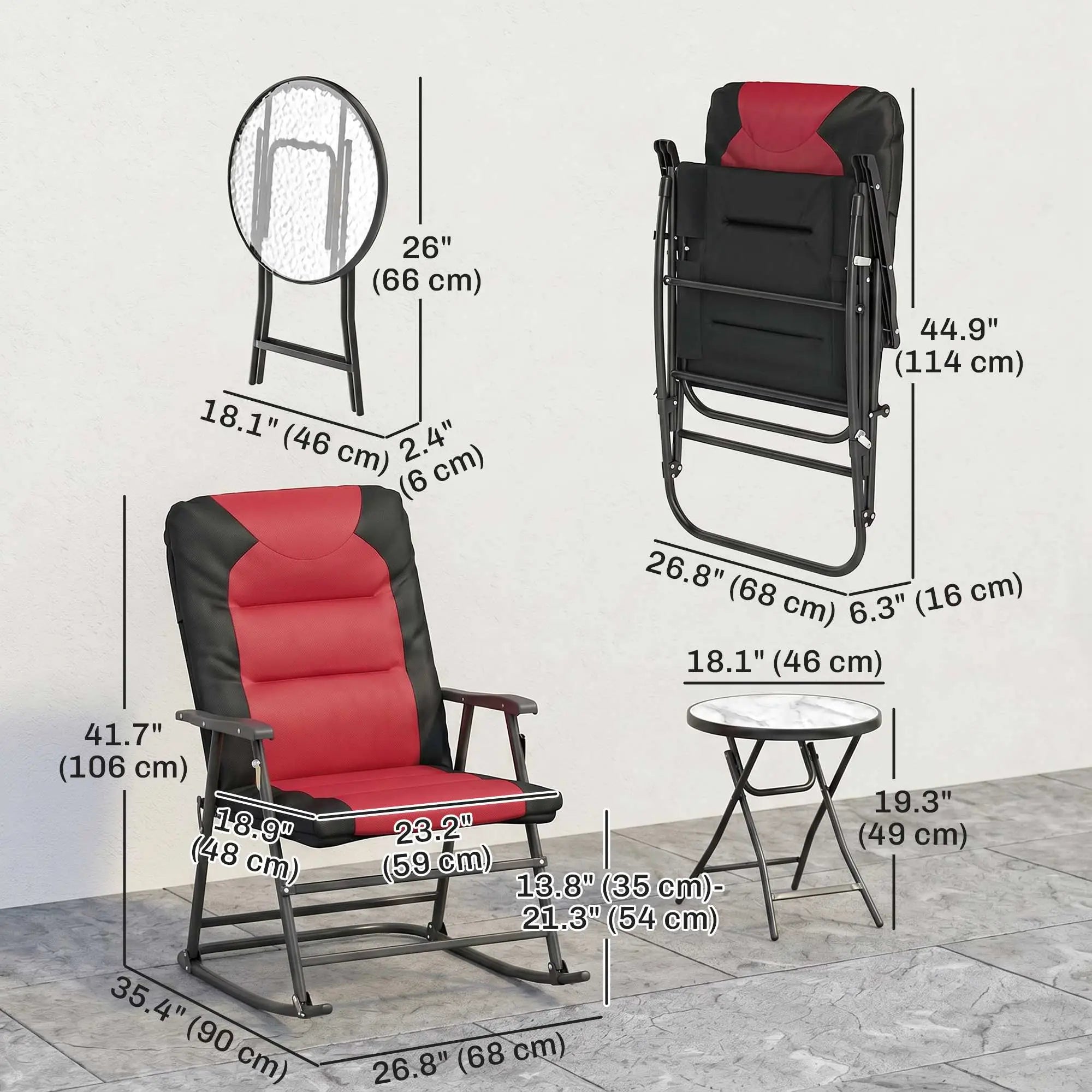 Patio Foldable Rocking Chair Set W/ Padded Seat, Red Outdoor Rocking Chairs at Gallery Canada