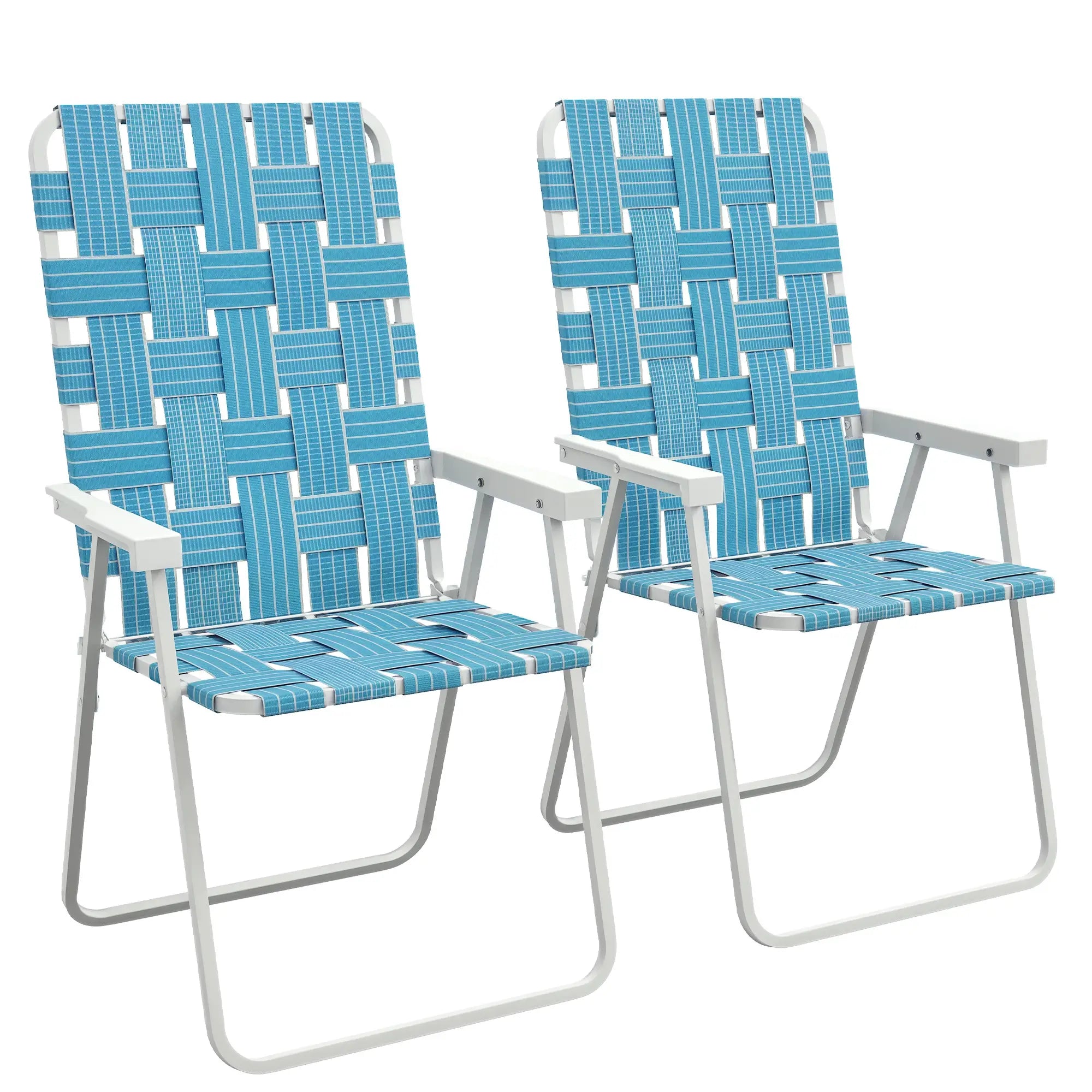 Set of 2 Folding Patio Chairs, Portable, Armrests, Camping, Garden, Blue Patio Chairs at Gallery Canada