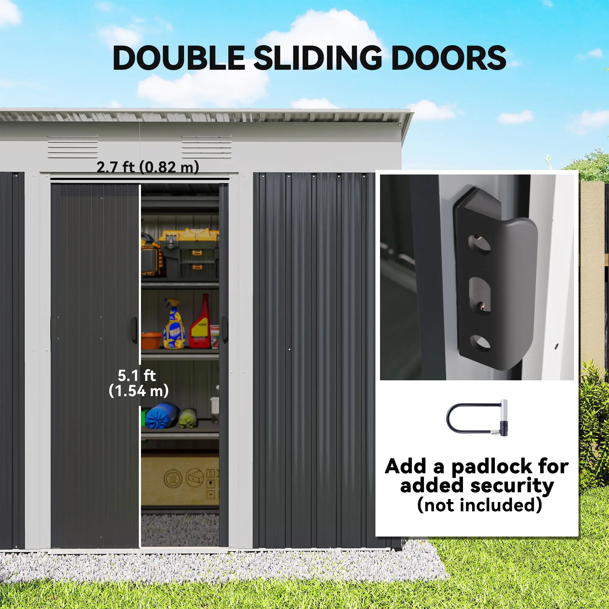 7' x 4' Outdoor Storage Shed, Metal Garden Tool Organizer, Lockable Doors, Charcoal Grey Sheds at Gallery Canada
