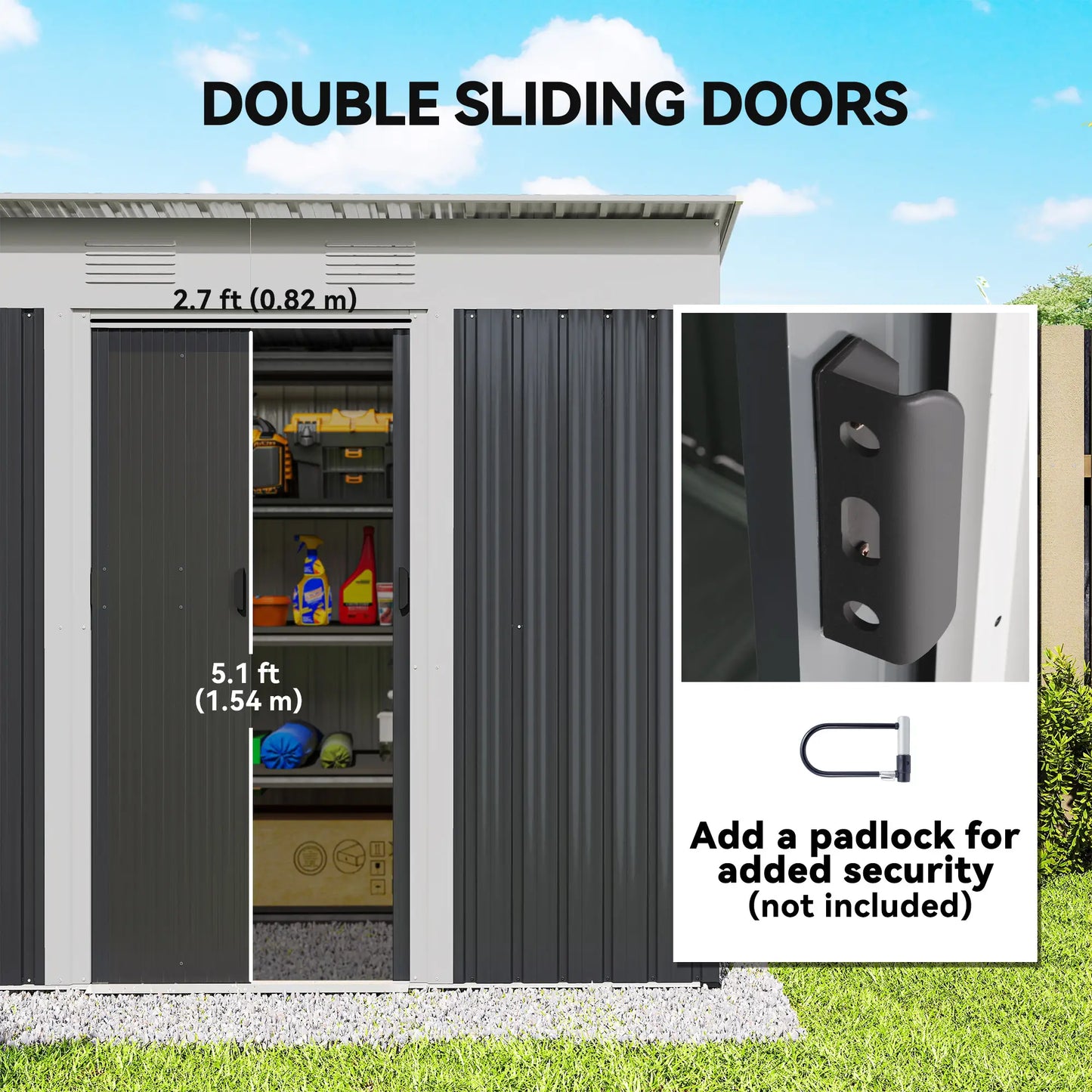 7' x 4' Outdoor Storage Shed, Metal Garden Tool Organizer, Lockable Doors, Charcoal Grey Sheds at Gallery Canada