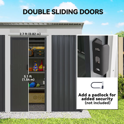 7' x 4' Outdoor Storage Shed, Metal Garden Tool Organizer, Lockable Doors, Charcoal Grey Sheds at Gallery Canada