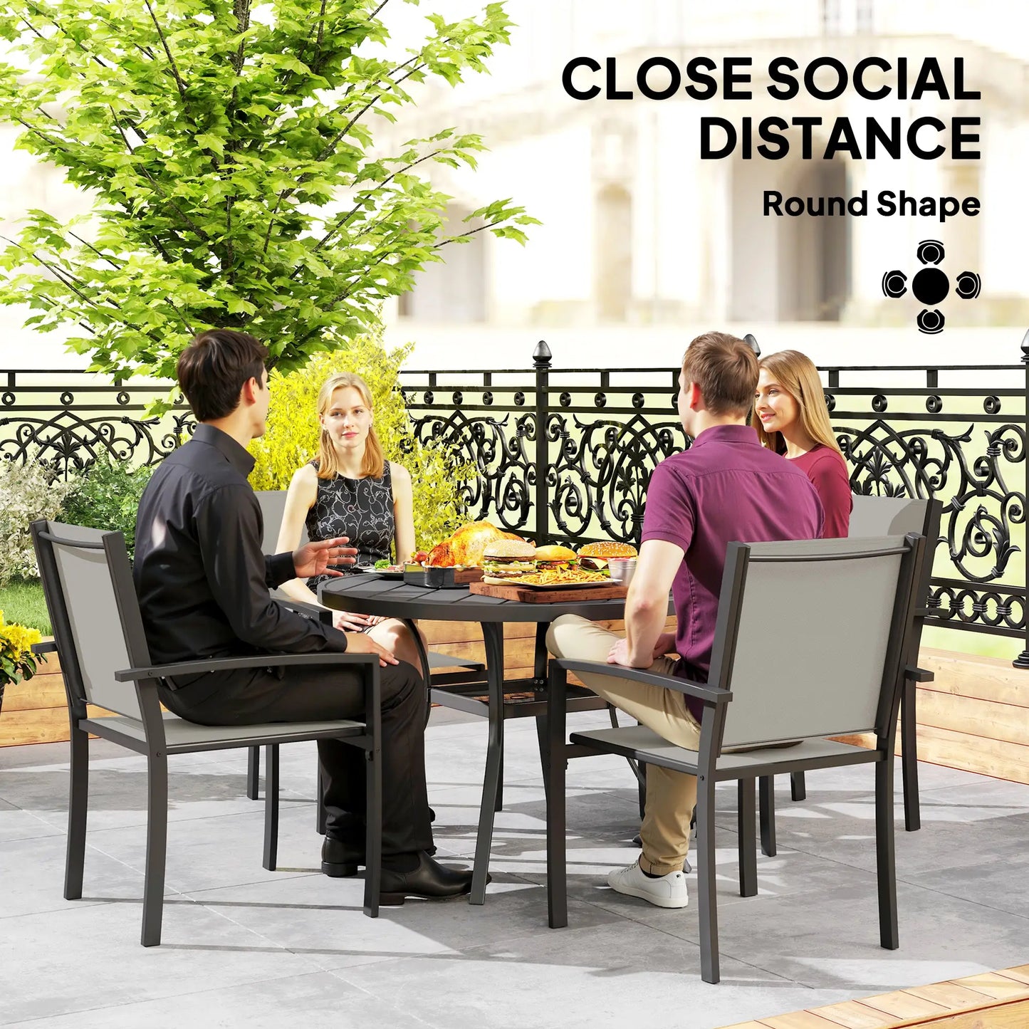 Ensemble de salle à manger extérieur de 5 pièces, table ronde, 4 chaises