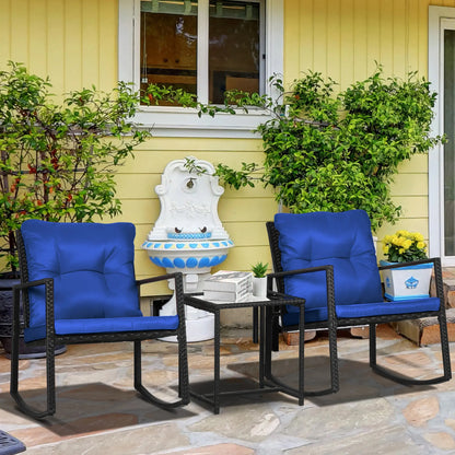 3-Piece Rocking Bistro Set, Outdoor Wicker Patio Furniture, Blue Outdoor Rocking Chairs at Gallery Canada