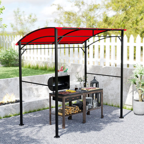 7' x 5' Garden Grill Canopy, BBQ Gazebo Tent, Steel Frame, Wine Red