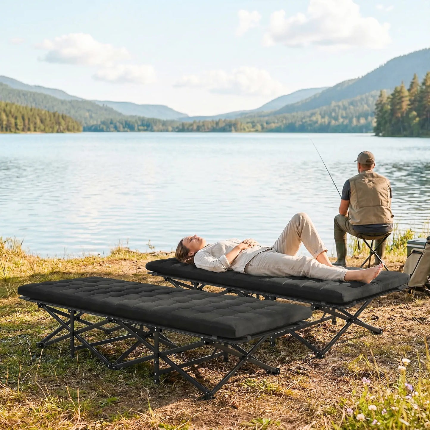 32" Extra Wide Folding Camping Cot Set, Soft Pad, Non-Slip Feet, Carry Bag, Black Camping Cots at Gallery Canada
