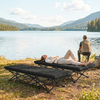 32" Extra Wide Folding Camping Cot Set, Soft Pad, Non-Slip Feet, Carry Bag, Black Camping Cots at Gallery Canada