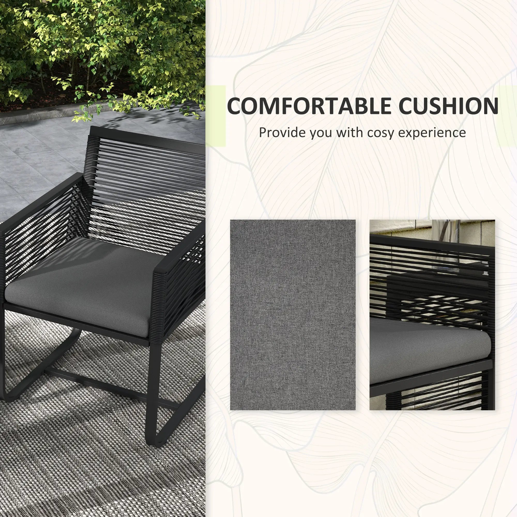 3-Piece PE Rattan Bistro Set, Seat Cushions, Tempered Glass Table, Black Bistro Sets at Gallery Canada
