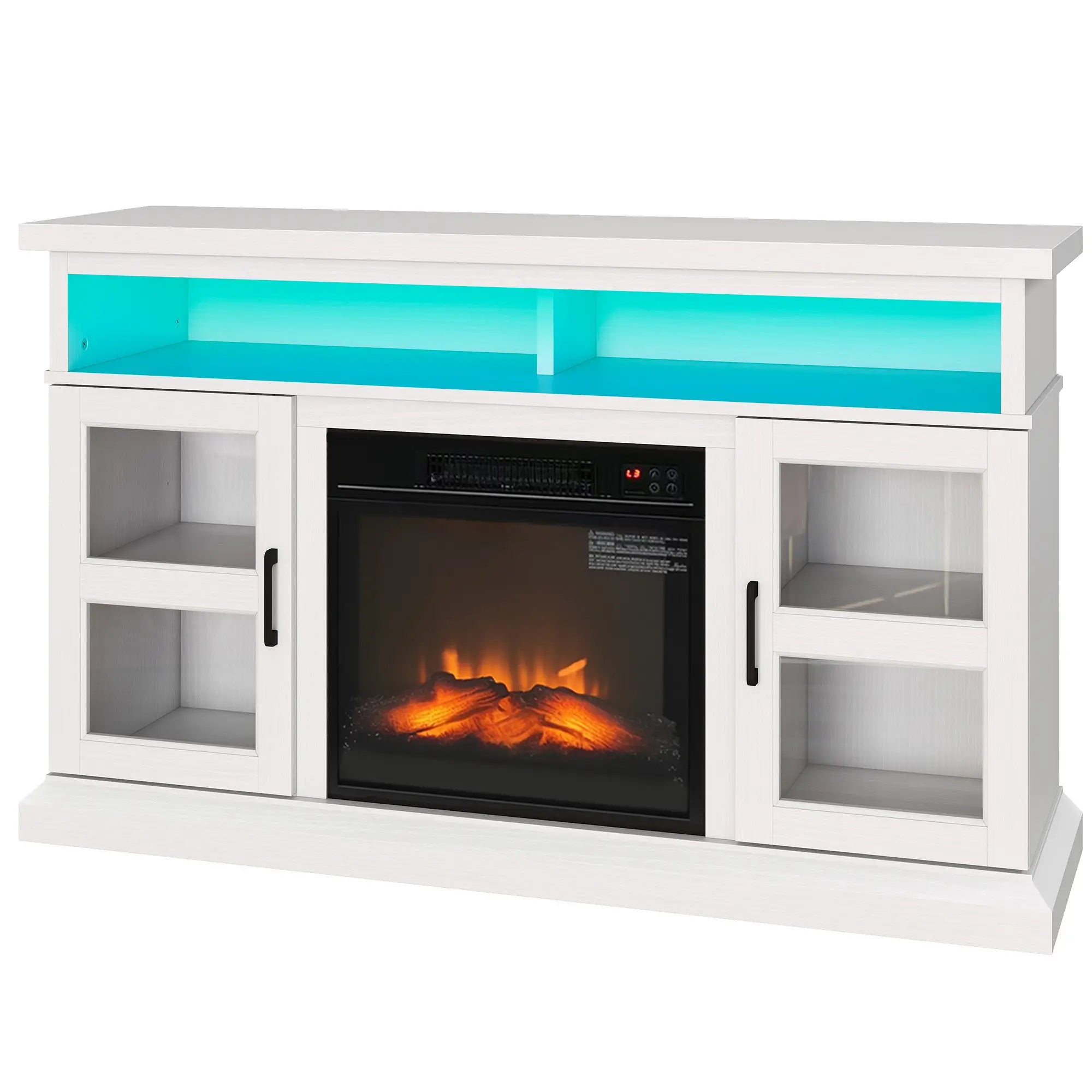 48 Inch Fireplace TV Stand, 3D Flame, Adjustable Shelves, White Electric Fireplaces White Wood Grain at Gallery Canada